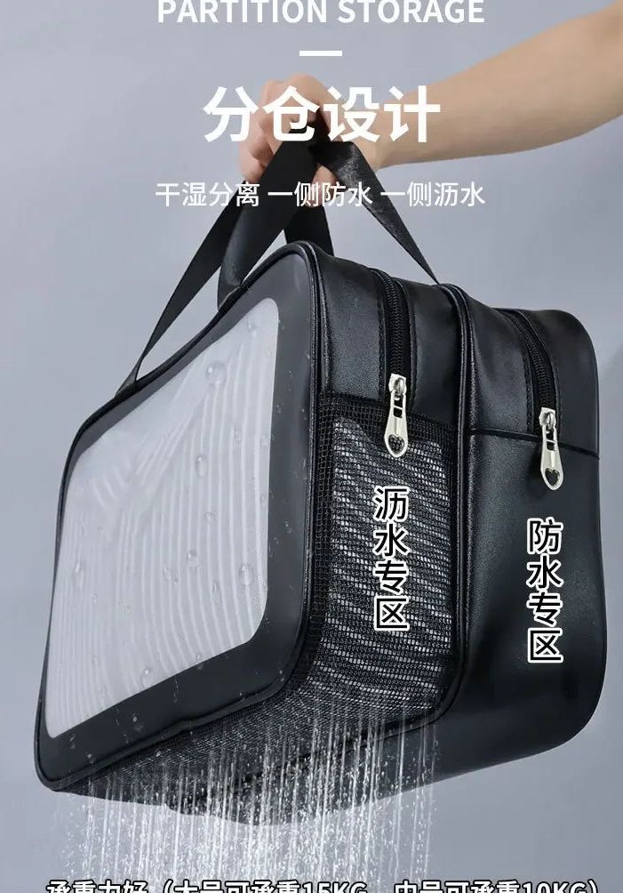 Bolso transparente con compartimentos para higiene personal