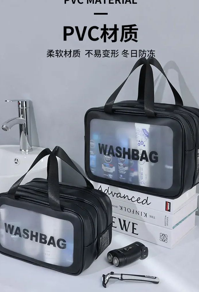 Bolso transparente con compartimentos para higiene personal