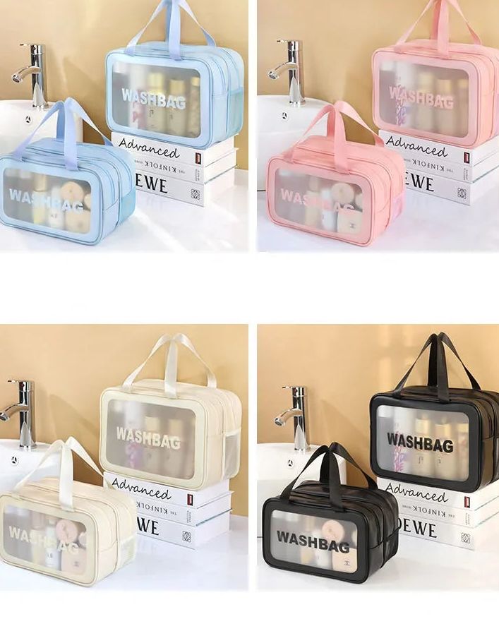 Bolso transparente con compartimentos para higiene personal