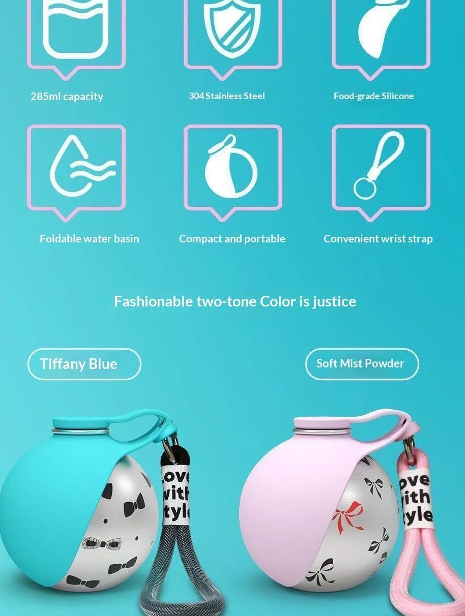 Botella para mascotas con recipiente plegable