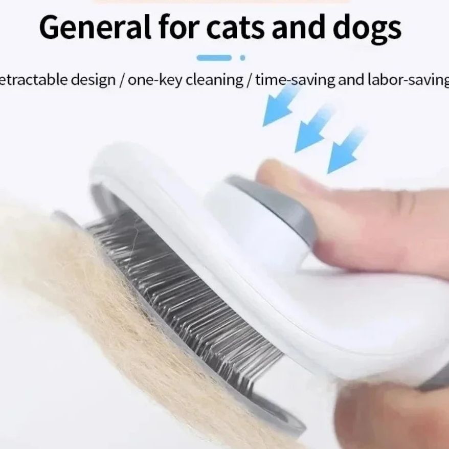 Cepillo para mascotas con botón liberador de pelo