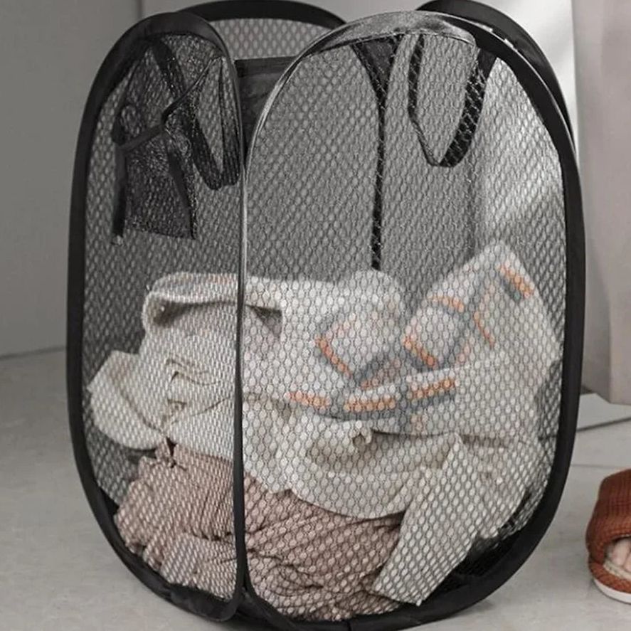Cesto compacto de malla para ropa y juguetes