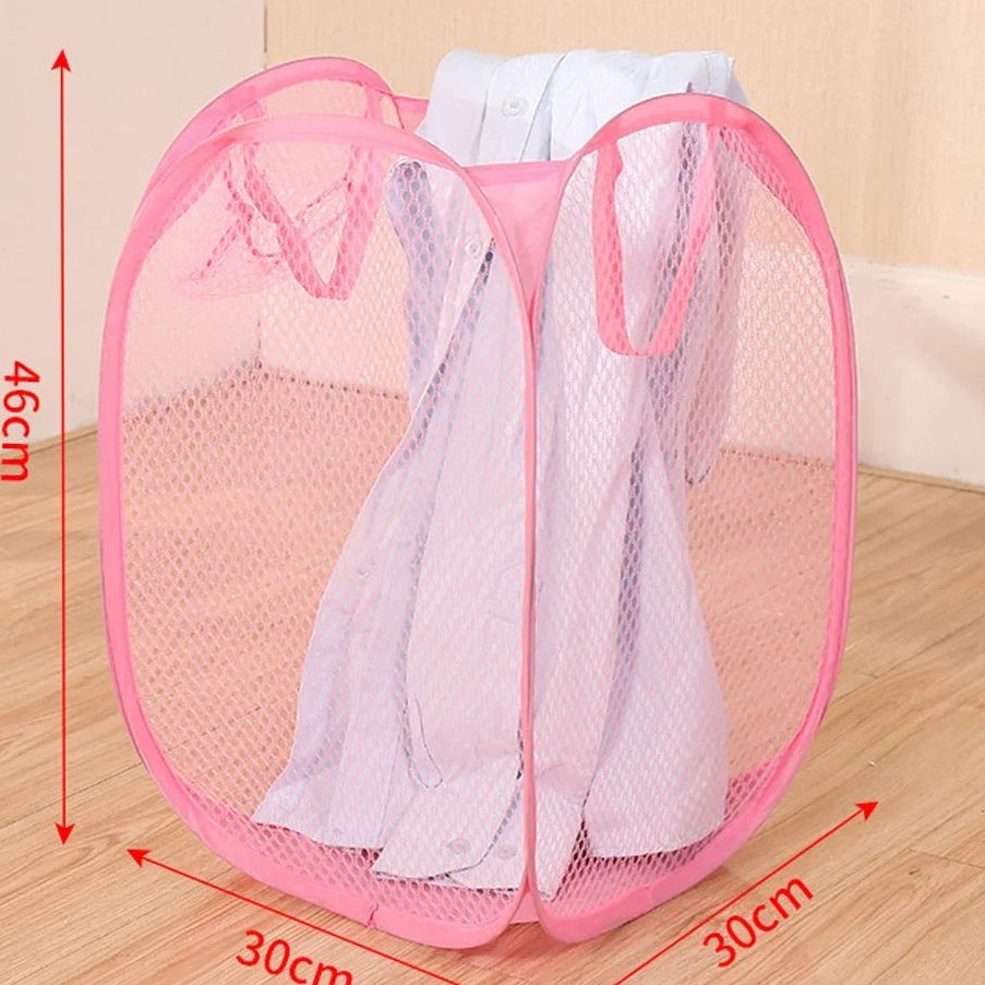 Cesto compacto de malla para ropa y juguetes