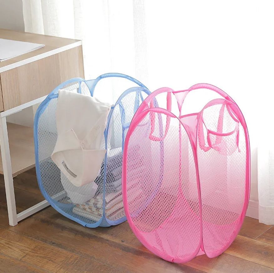 Cesto compacto de malla para ropa y juguetes