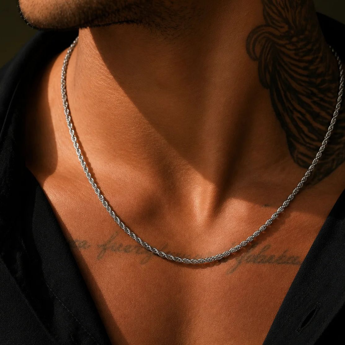 Collar plateado con eslabones retorcidos