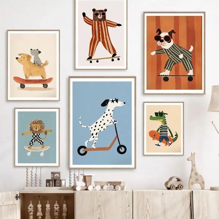Lámina vertical de animales sobre canvas sin marco
