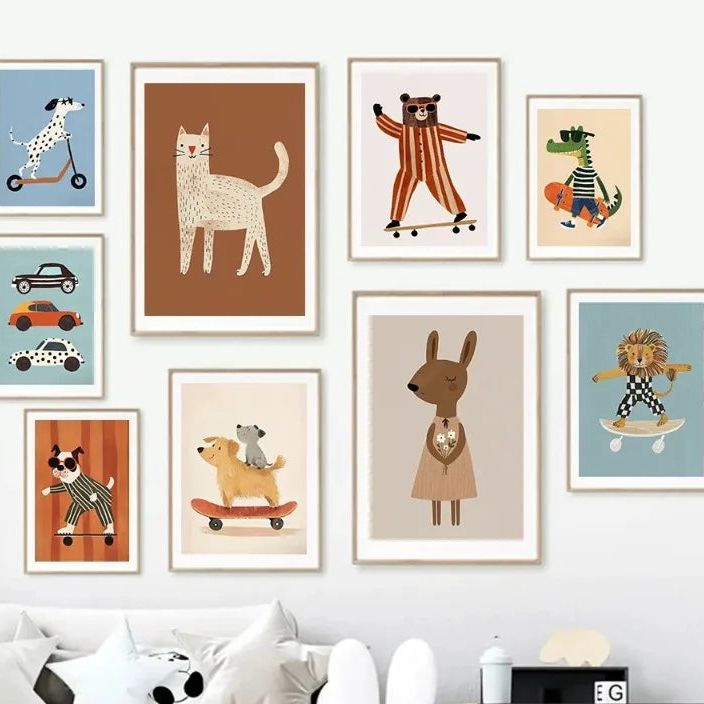 Lámina vertical de animales sobre canvas sin marco