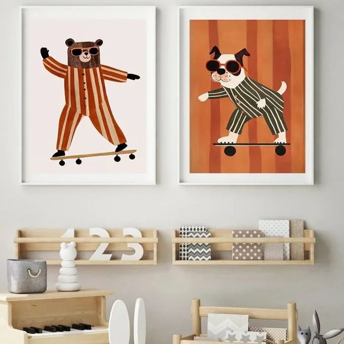 Lámina vertical de animales sobre canvas sin marco