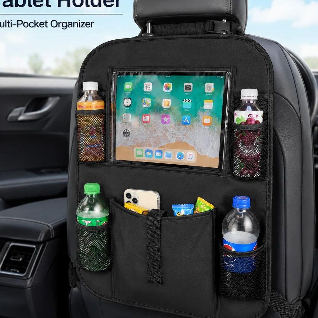 Organizador trasero de auto con bolsillo transparente