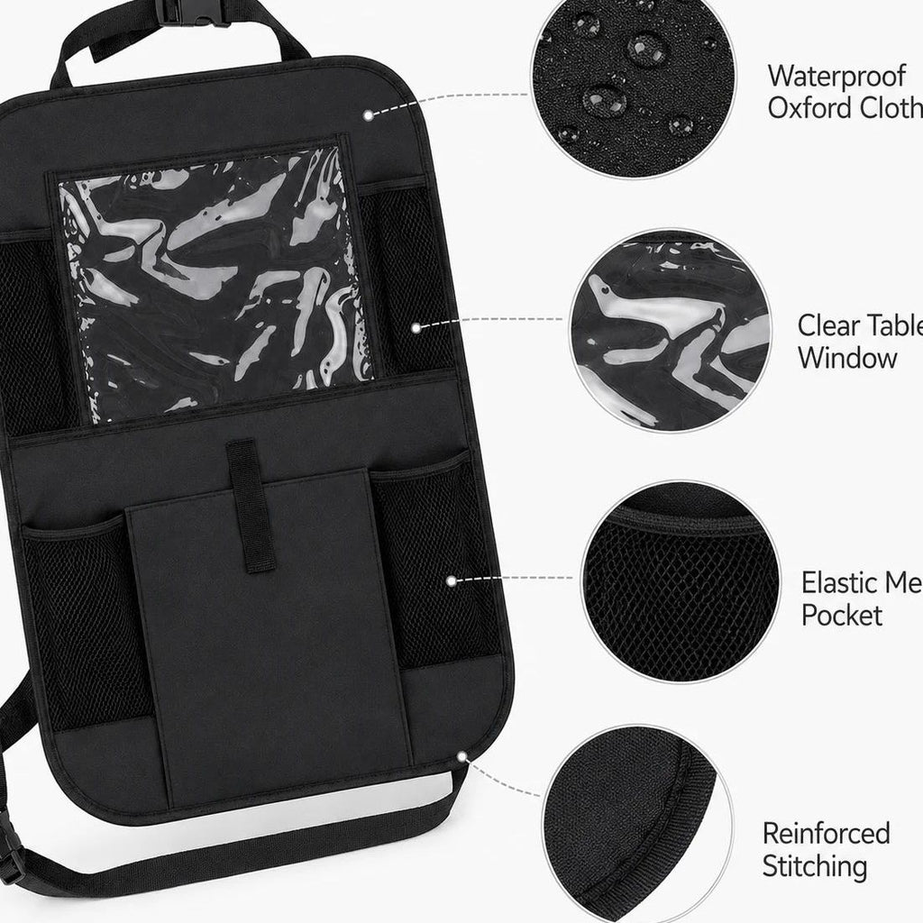 Organizador trasero de auto con bolsillo transparente