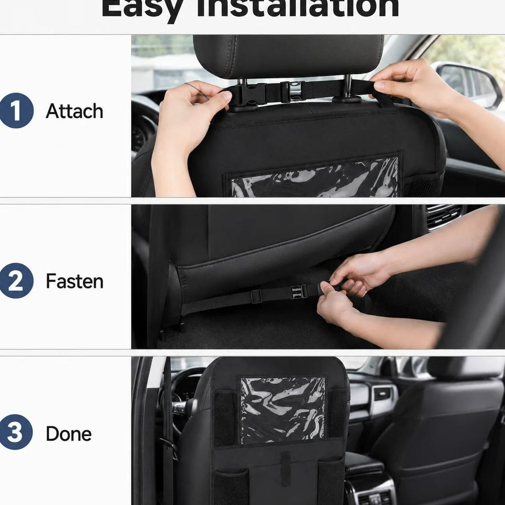 Organizador trasero de auto con bolsillo transparente