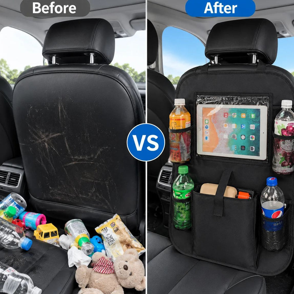 Organizador trasero de auto con bolsillo transparente